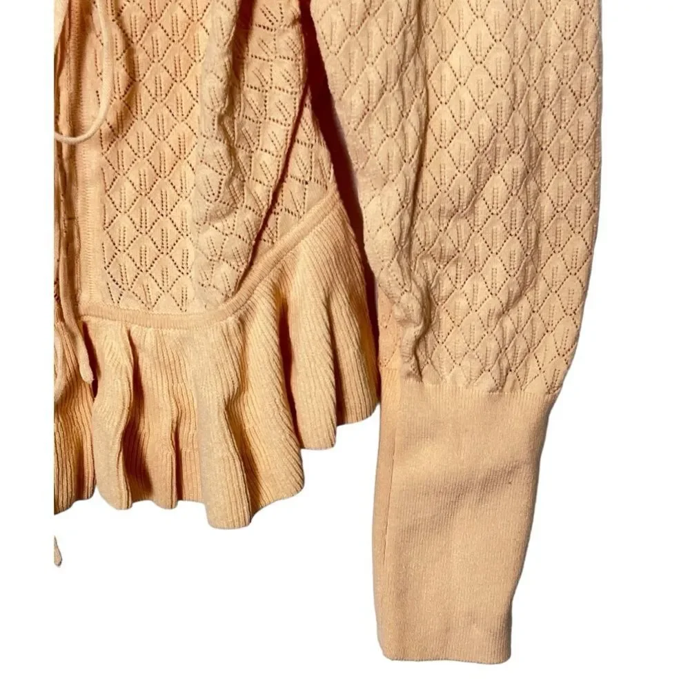 NWT Ulla‎ Johnson | Leland Puff Sleeve Peplum Halter Top Honey Peach Size L Knit